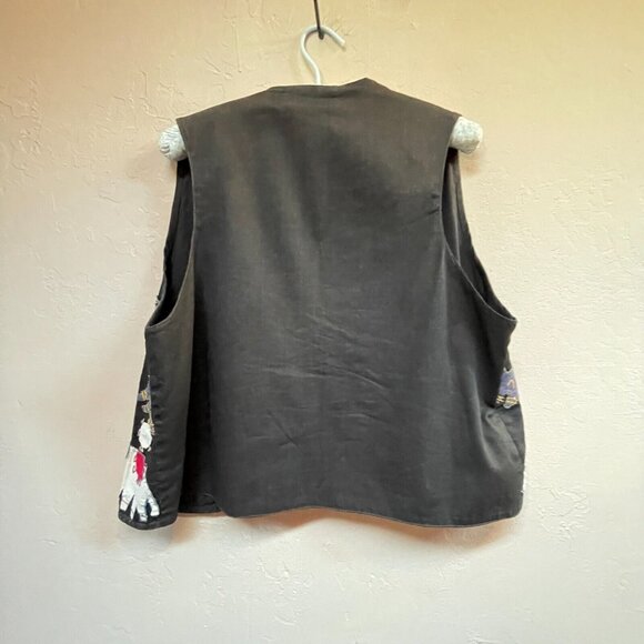 Passports of Pier 1 Imports Women's Vintage Vest Embroidered Animal Black Small - Picture 2 of 8
